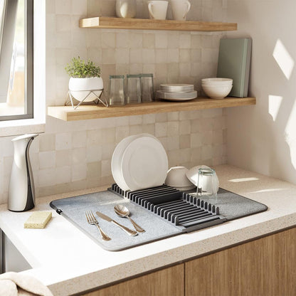 Foldable Dish Drying Pad with Rack | Super Absorbent Kitchen Counter Mat