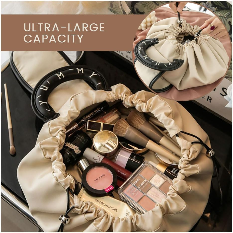 Lazy Makeup Bag with Handle | Drawstring Cosmetic Pouch for Women & Girls