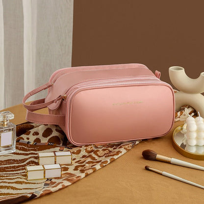 Three-Layer Zipper U-Shaped Cosmetic Bag – Travel Makeup