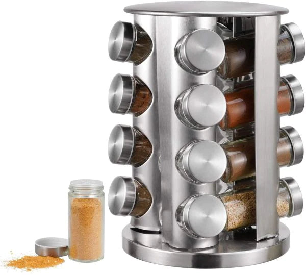 Stainless Steel 16 Pcs Jars Rotating Spice Jar Rack Set