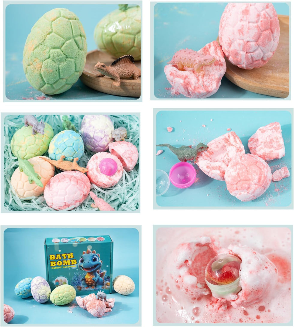 Kids Bath Bombs with Surprise Dinosaur Toy Inside – Fizzy Egg Bath Bombs
