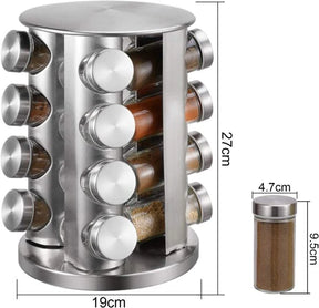 Stainless Steel 16 Pcs Jars Rotating Spice Jar Rack Set