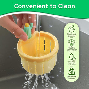 Cactus Sink Drain Basket | Kitchen Sink Strainer with Hands-free Waste Removal | Anti-Clog Food Catcher for Drain Cleaning