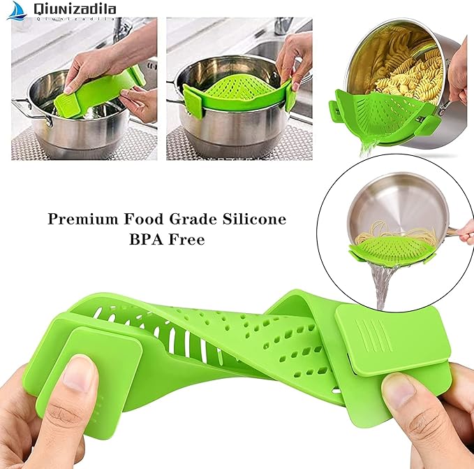 Silicone Clip‑On Strainer – Universal Silicone Pasta & Vegetable Strainers for Pots and Bowls