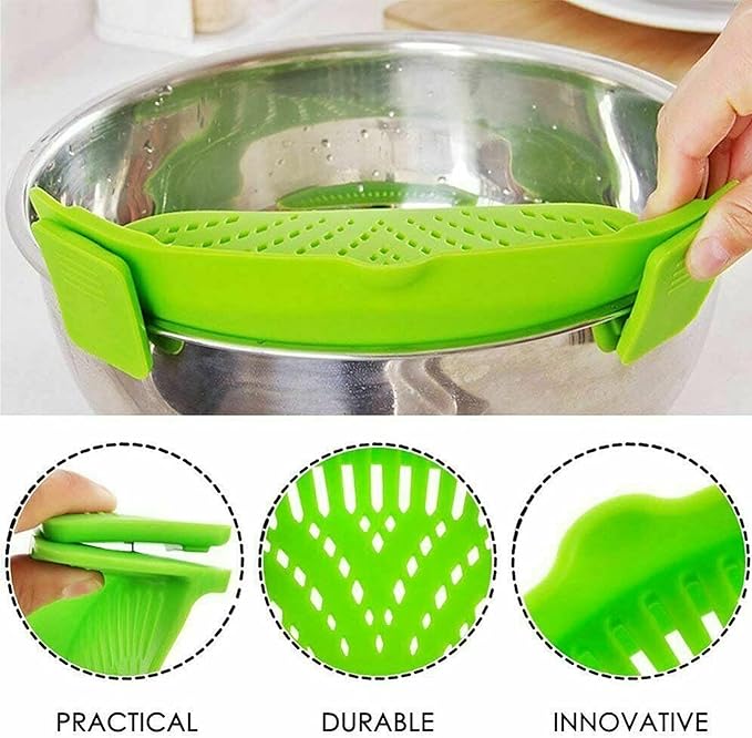 Silicone Clip‑On Strainer – Universal Silicone Pasta & Vegetable Strainers for Pots and Bowls