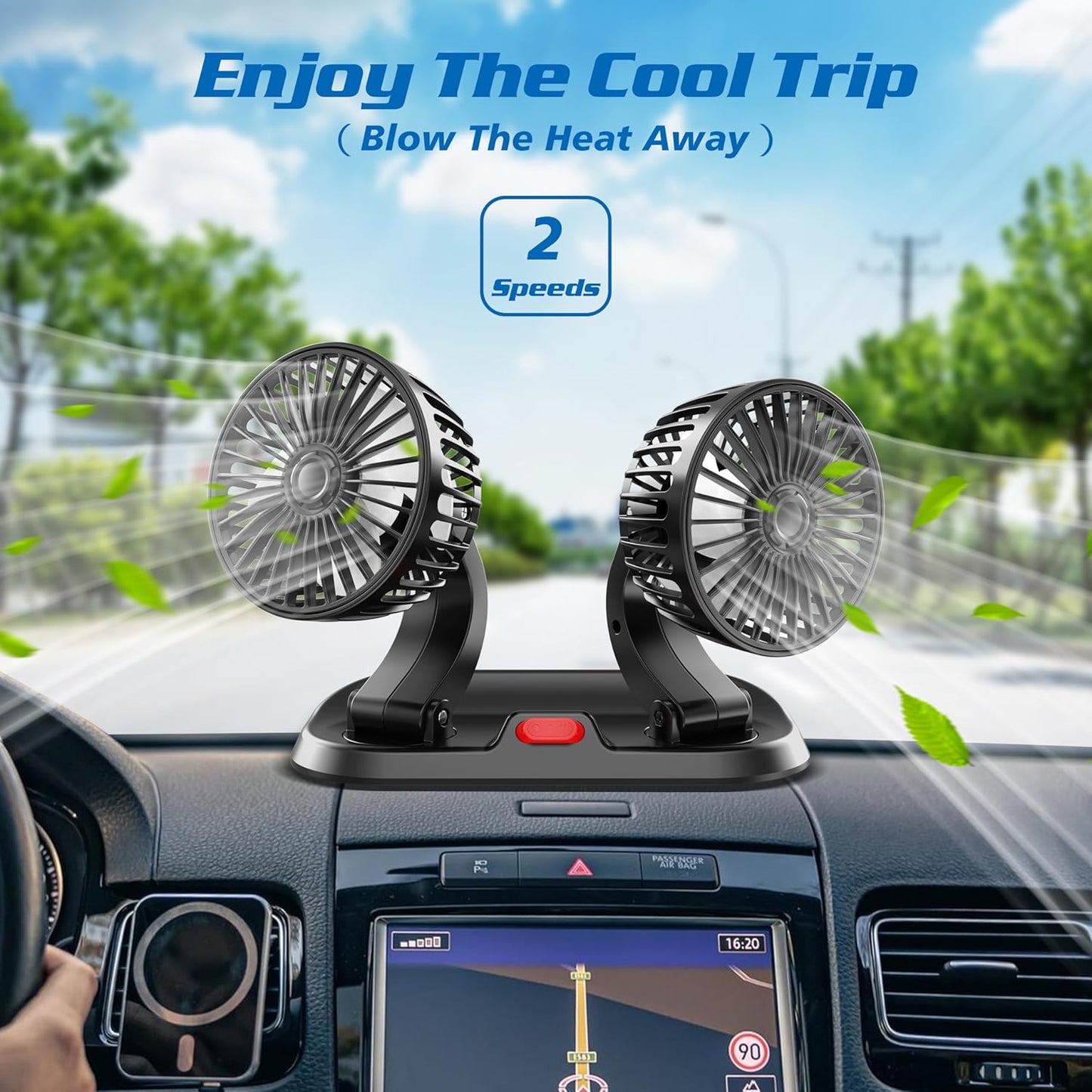 Portable High-Speed Dual Car Fan – 360° Rotatable 12V Cooling Fan for Car, SUV & Truck (Low Noise, Adjustable Speed)