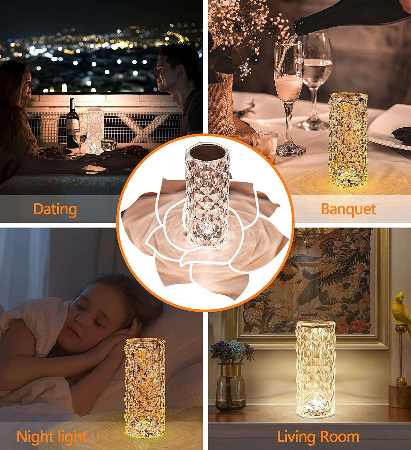 Diamond LED Crystal Table Touch Lamp