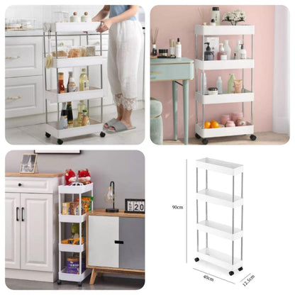 4-Tier Slim Rolling Storage Trolley – Space-Saving Organizer Rack