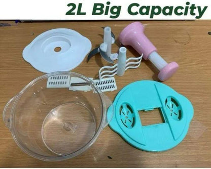 9-in-1 Manual Chopper – Vegetable, Meat & Salad Cutter with Blender & Shredder - 2 Liters
