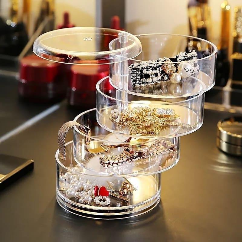 4-Layer Rotatable Jewelry Storage Box – Dust-Free Transparent Organizer