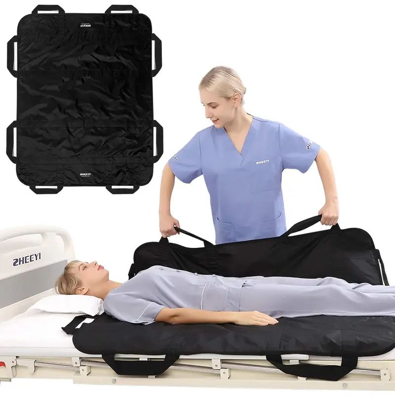 Bed Positioning Mat with Reinforced Handles, Lifting and Turning Patient Sheet Transfer Blanket Suitable for Caregivers