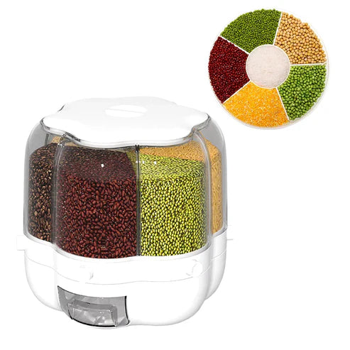 360° Rotating Grain & Cereal Dispenser — Multi-Compartment Kitchen Storage Organizer