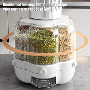 360° Rotating Grain & Cereal Dispenser — Multi-Compartment Kitchen Storage Organizer