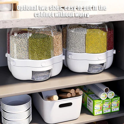 360° Rotating Grain & Cereal Dispenser — Multi-Compartment Kitchen Storage Organizer