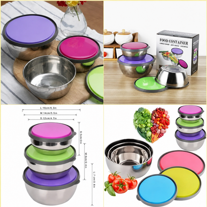 Stainless Steel Colourful 3pcs Bowl Set
