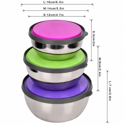 Stainless Steel Colourful 3pcs Bowl Set