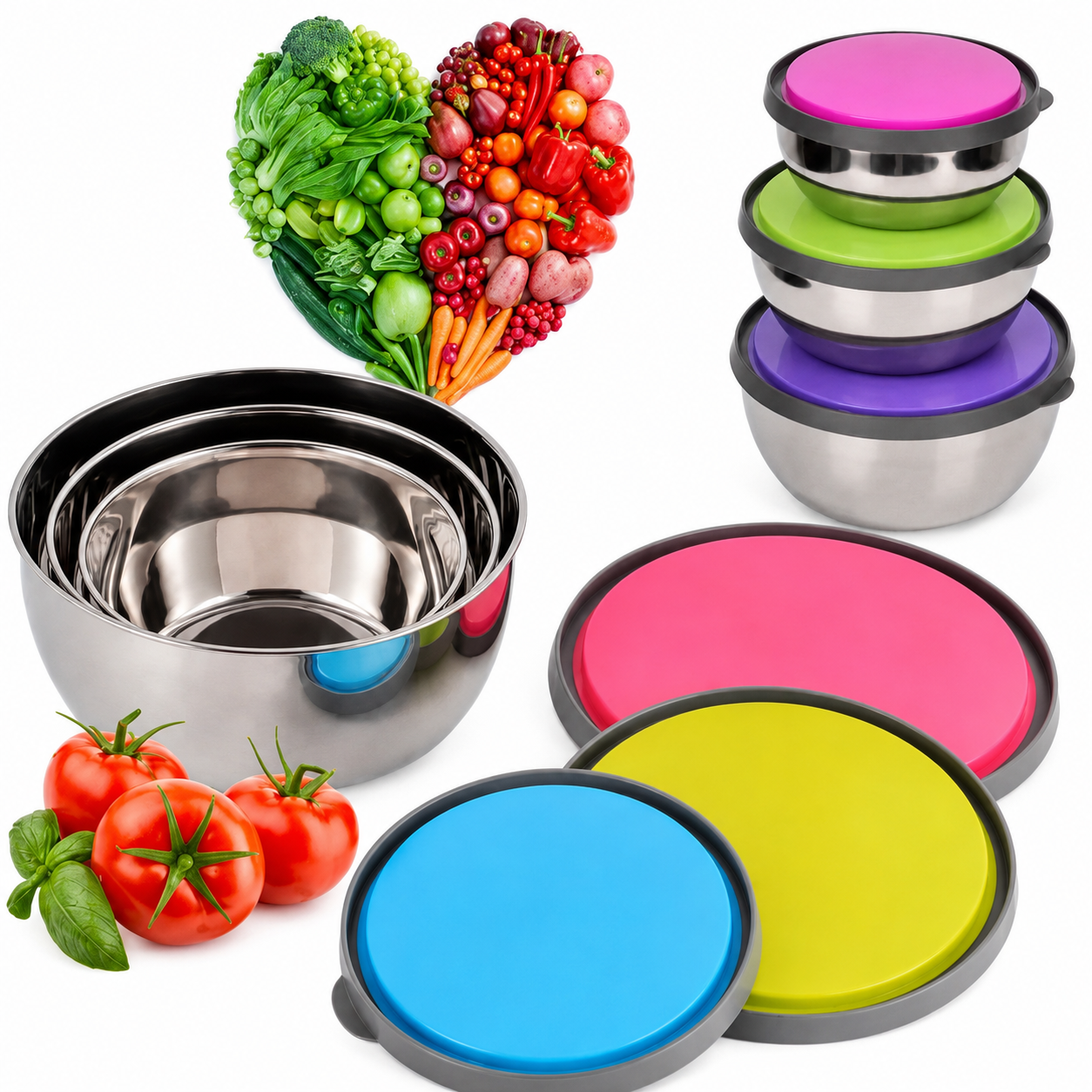 Stainless Steel Colourful 3pcs Bowl Set