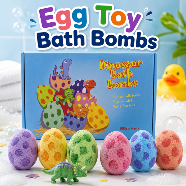 Kids Bath Bombs with Surprise Dinosaur Toy Inside – Fizzy Egg Bath Bombs