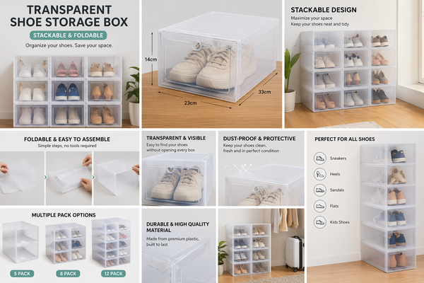 Transparent Foldable Shoe Storage Box (Stackable & Dust-Proof)