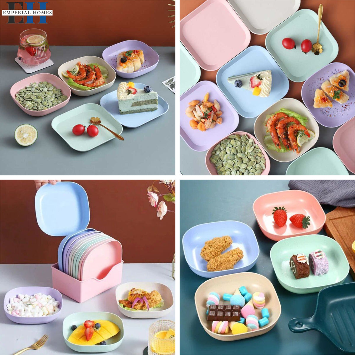 Creative Dish Set – 10 Colorful Plastic Plates, Microwave & Dishwasher Safe