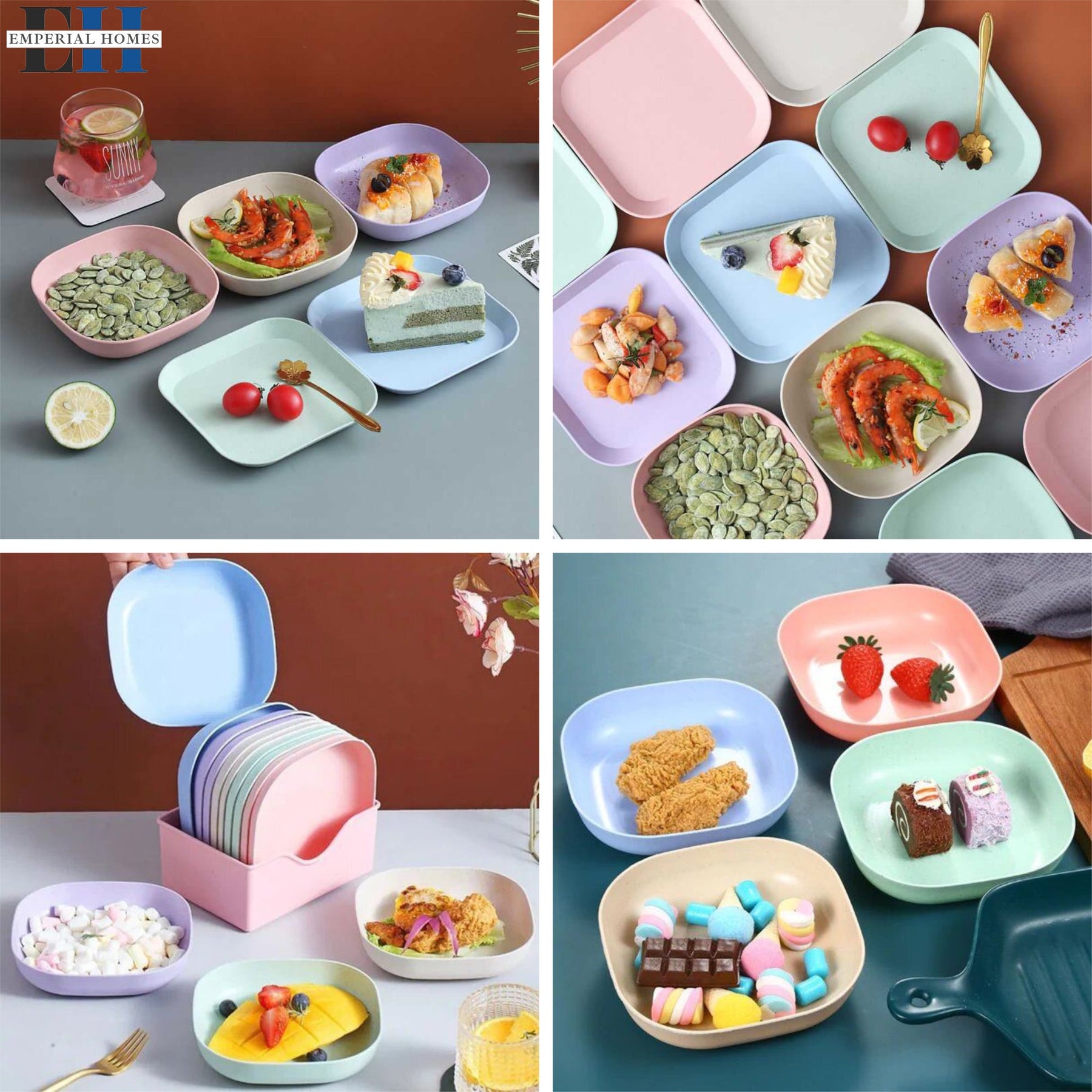 Creative Dish Set – 10 Colorful Plastic Plates, Microwave & Dishwasher Safe