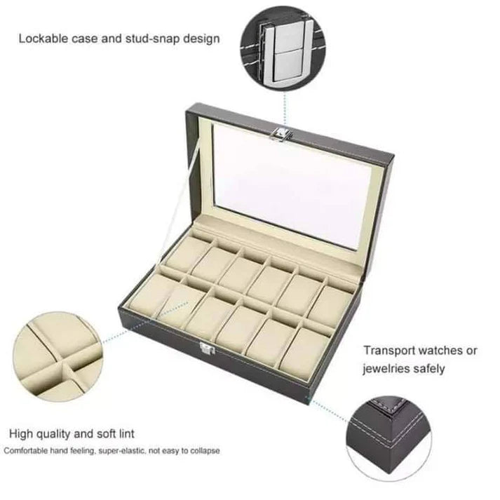 12 Slots Premium Watch Organizer Box – Elegant Watch Storage Leather Case
