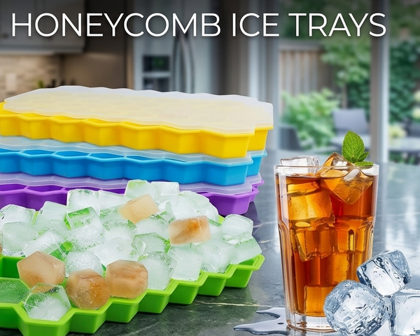 Honeycomb Silicone Ice Cube Tray with Lid – Reusable Freezer Mold