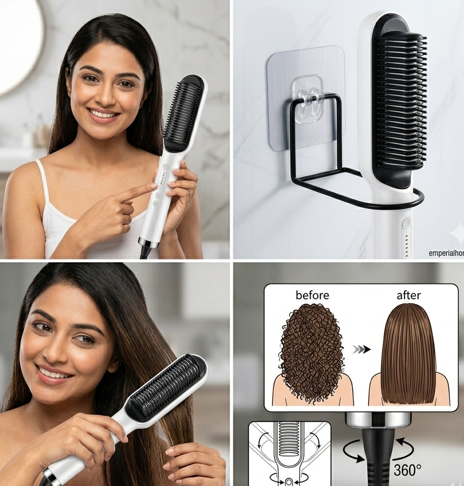 Hair Straightener with Comb – 2-in-1 Curler & Straightening Brush