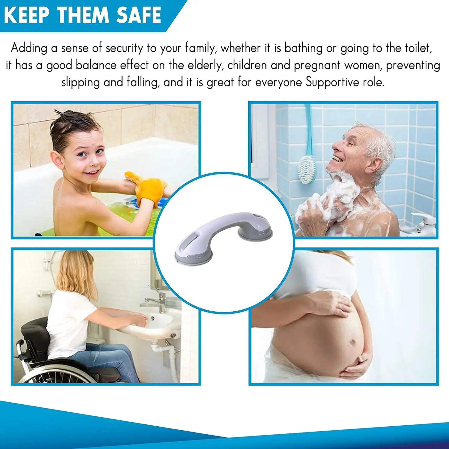 Premium Suction Grab Bar | Bathroom Safety Support Handle for Elderly & Kids