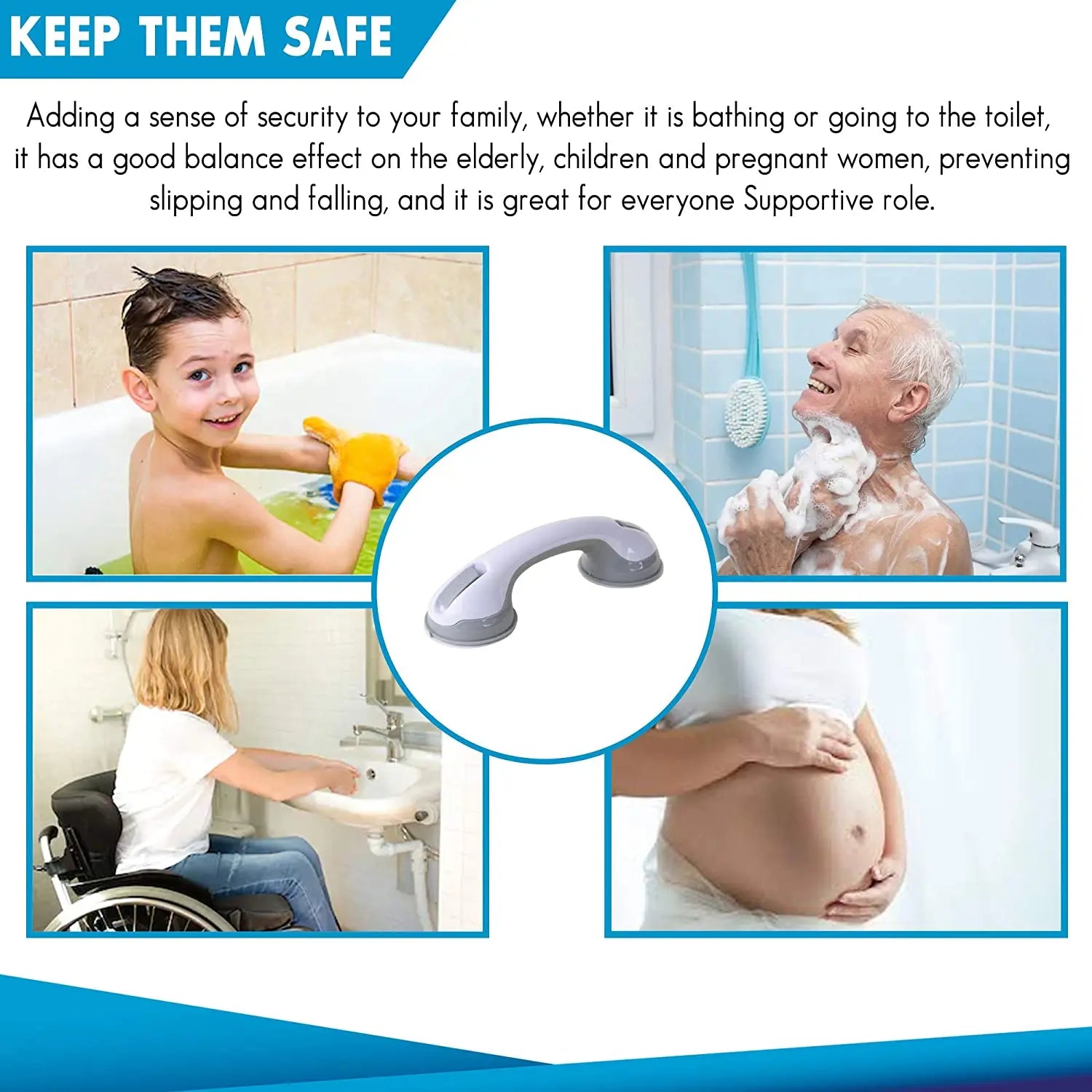 Premium Suction Grab Bar | Bathroom Safety Support Handle for Elderly & Kids