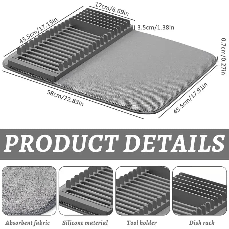 Foldable Dish Drying Pad with Rack | Super Absorbent Kitchen Counter Mat