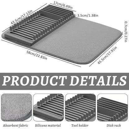 Foldable Dish Drying Pad with Rack | Super Absorbent Kitchen Counter Mat
