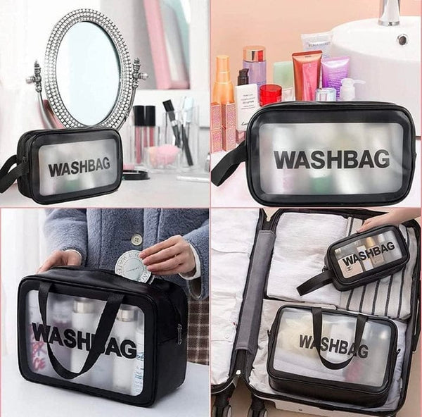 Transparent Waterproof PVC Travel Cosmetic Washbag Set – 3-Pack
