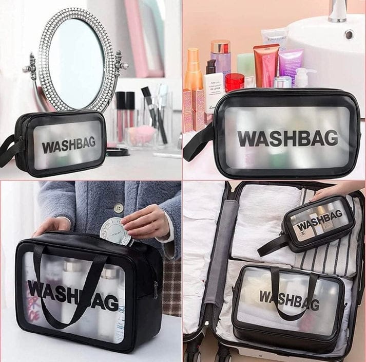 Transparent Waterproof PVC Travel Cosmetic Washbag Set – 3-Pack
