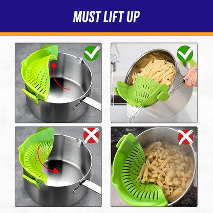 Silicone Clip‑On Strainer – Universal Silicone Pasta & Vegetable Strainers for Pots and Bowls