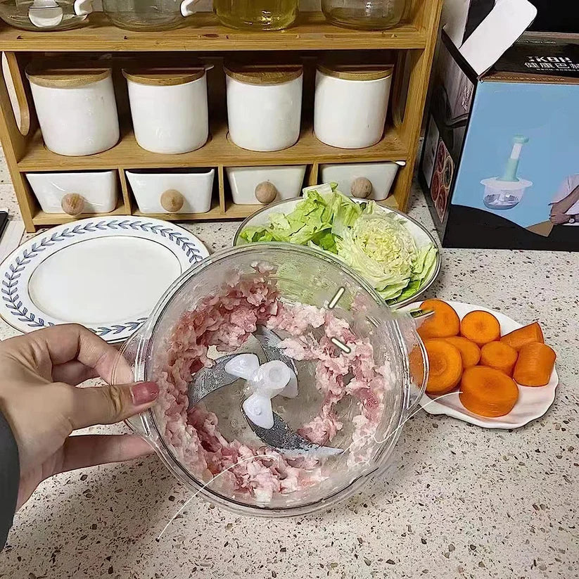 Manual Food Chopper & Mixer | Dual Blade System (Metal + Plastic) | 1.5L / 2L Capacity | No Electricity Required