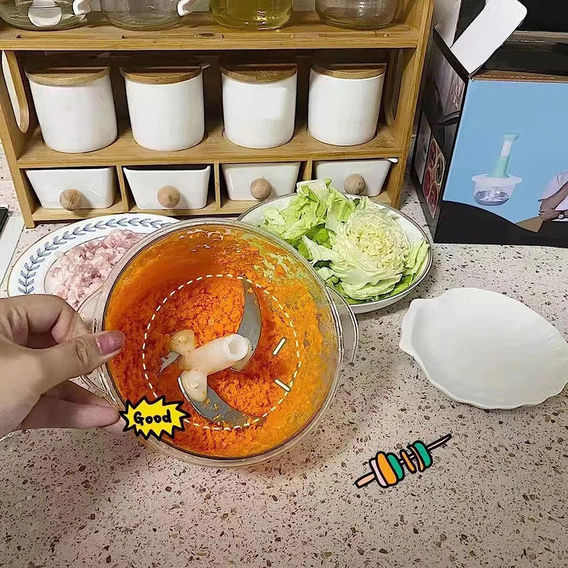 Manual Food Chopper & Mixer | Dual Blade System (Metal + Plastic) | 1.5L / 2L Capacity | No Electricity Required