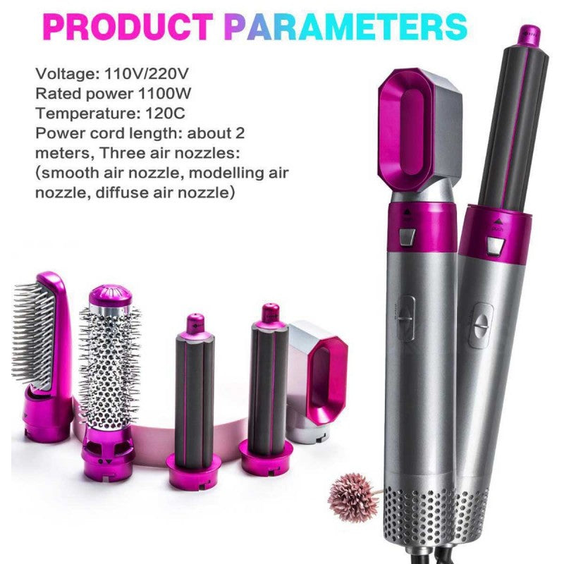 5 in 1 Hair Dryer & Styler – Hot Air Brush with Interchangeable Attachments