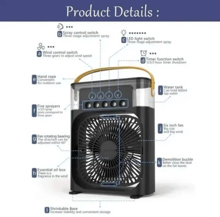 Portable Air Cooler Desk Fan with Water Spray – USB Mini Air Conditioner - Premium Quality