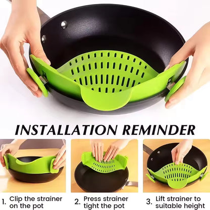 Silicone Clip‑On Strainer – Universal Silicone Pasta & Vegetable Strainers for Pots and Bowls