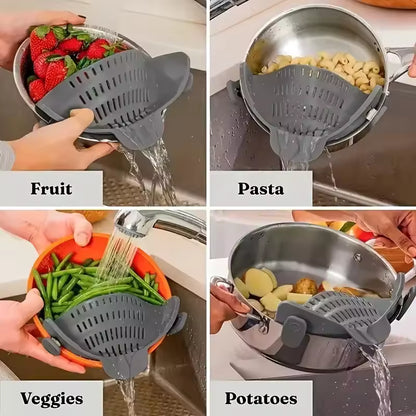 Silicone Clip‑On Strainer – Universal Silicone Pasta & Vegetable Strainers for Pots and Bowls