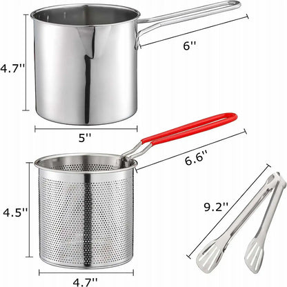Stainless Steel Deep Frying Pot with Basket | Oil-Saving Fryer for Nuggets, Fries & Snacks (Imported)