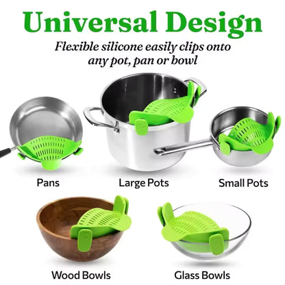 Silicone Clip‑On Strainer – Universal Silicone Pasta & Vegetable Strainers for Pots and Bowls