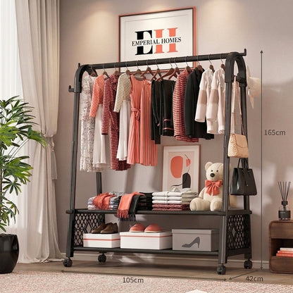 Minimalist Heavy Duty Clothing Stand with Bottom Storage & Wheels - Emperial Homes