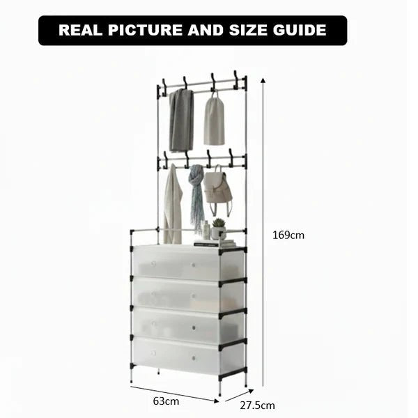 Multifunctional Shoe Storage Coat Rack - Floor-Standing Entryway Hanger and Simple Shoe Organizer