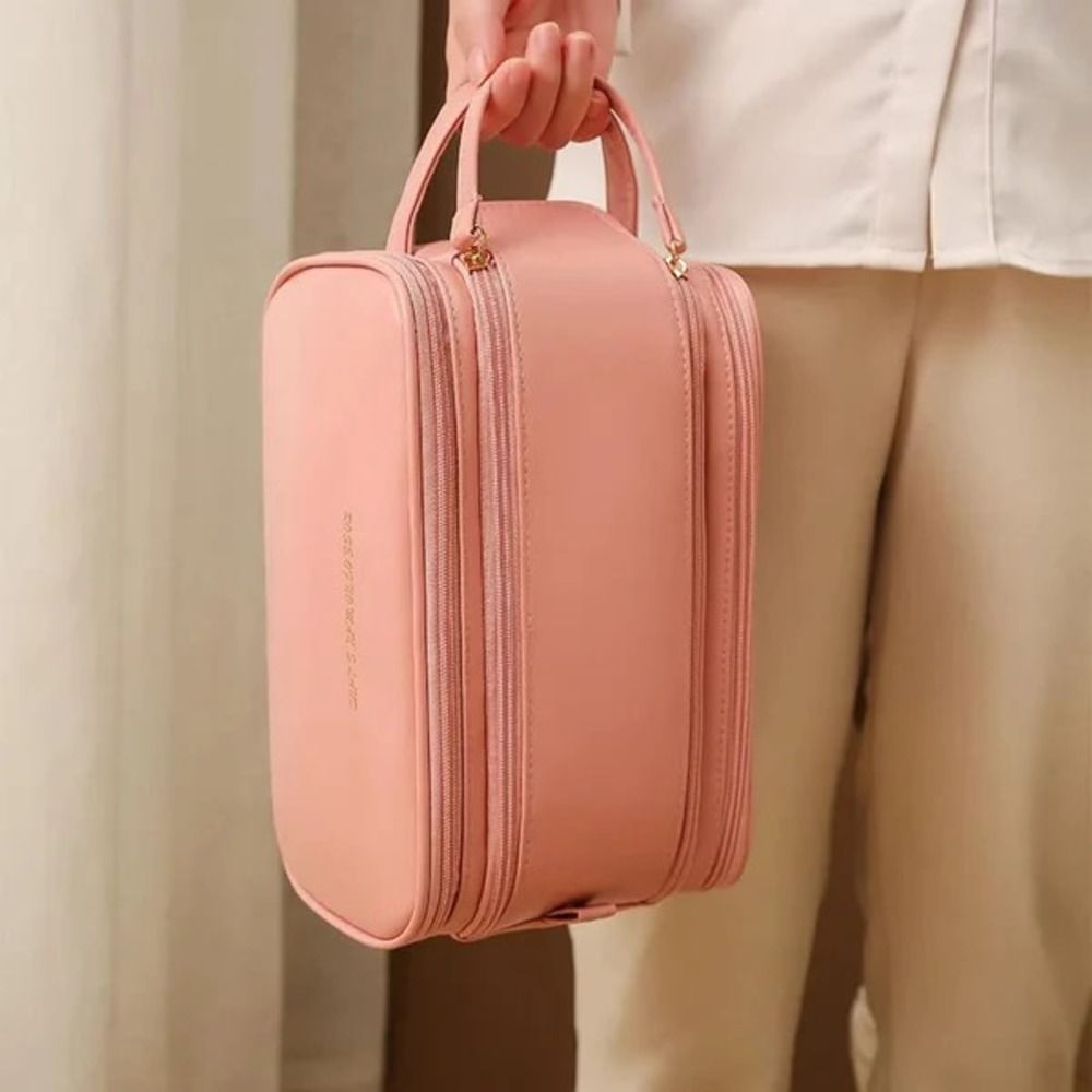 Three-Layer Zipper U-Shaped Cosmetic Bag – Travel Makeup