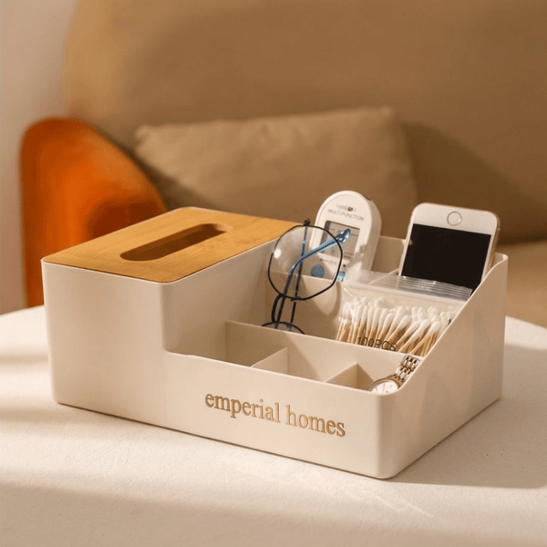 Premium Multifunctional Desktop Tissue Storage Box | 6-Grid Organizer