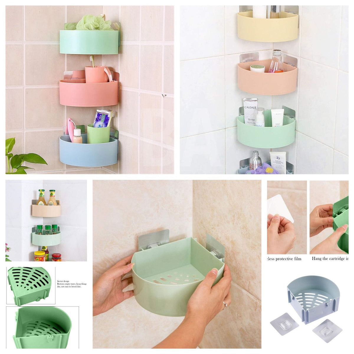 Self Adhesive Corner Rack – Wall Mounted Bathroom & Kitchen Storage Shelf