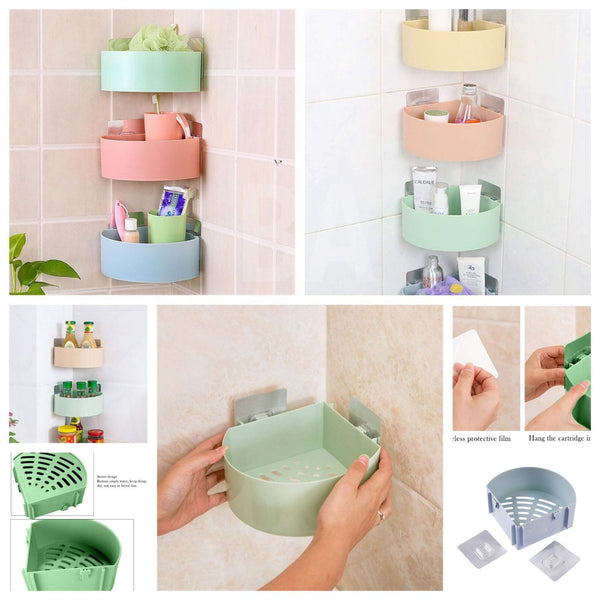 Self Adhesive Corner Rack – Wall Mounted Bathroom & Kitchen Storage Shelf