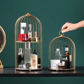 Modern Brass Makeup Organizer Cage With Mirror